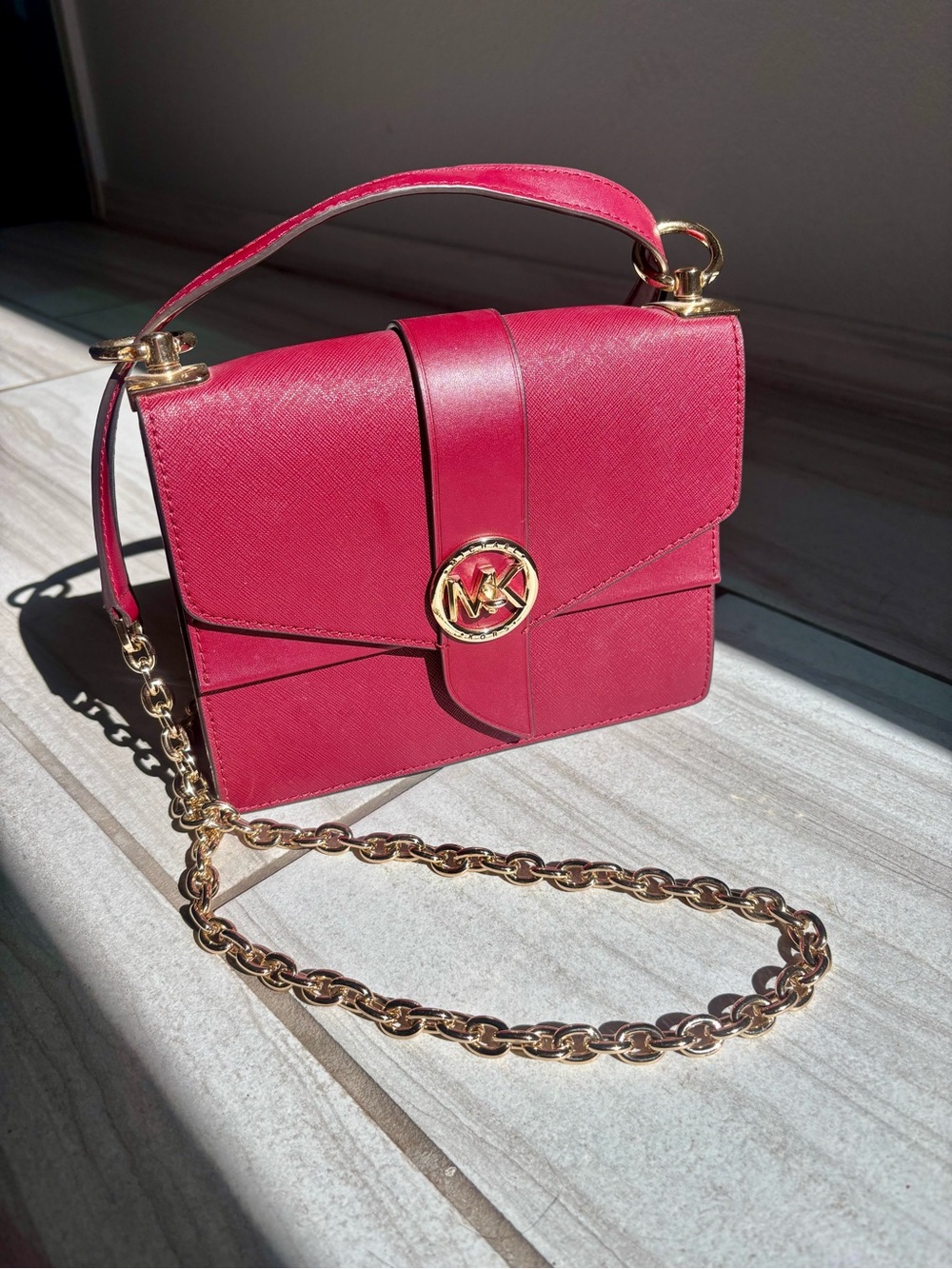 Michael Kors Burgundy Leather Top-Handle Crossbody with Gold Chain Strap